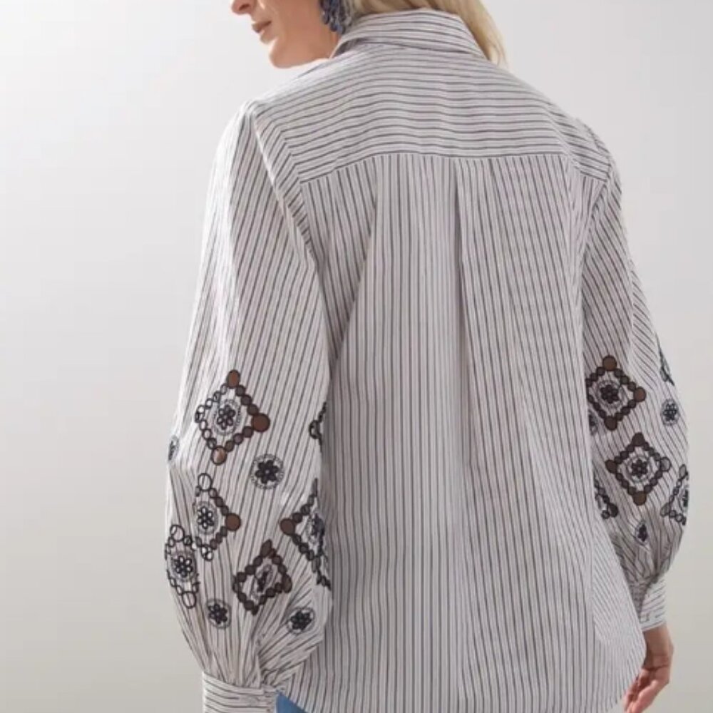 Chico's Chico’s Poplin Embroidered Stripe Button Down Shirt